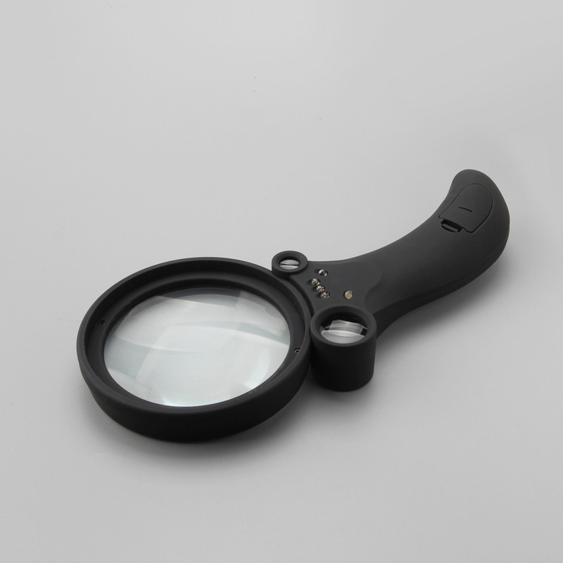 2.5X/25X/55X magnification handheld magnifier with 4 led and 1 UV light