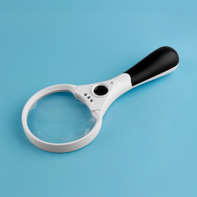 Handheld reading magnifier led lights  2.5x/4x/25x triple magnification lens 110MM