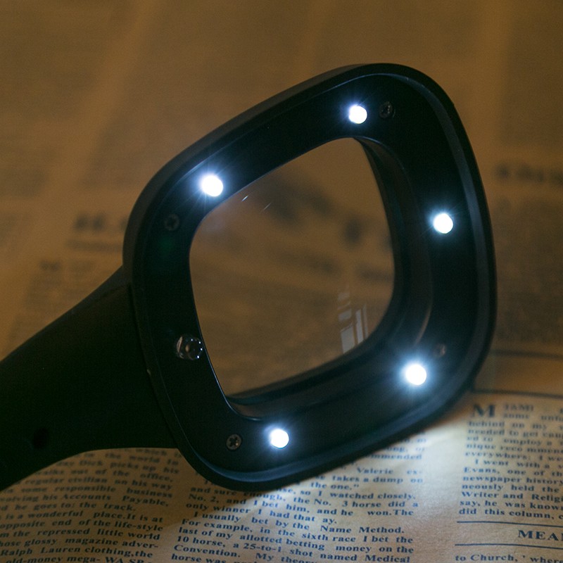 Square handheld 6 LED lights magnifier multifuction magnifying glass 3x 65MM