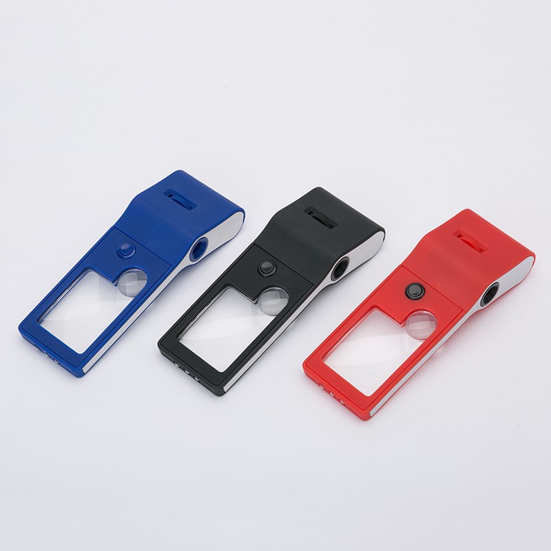 New arrival multifunction handheld magnifier 3x/10x/55x with led lighting red blue black color 