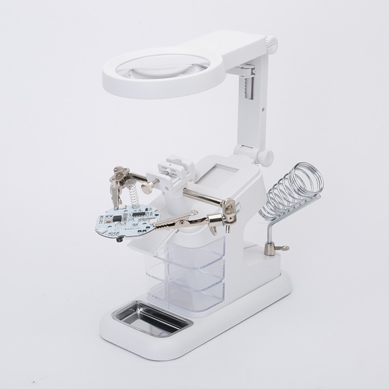 Third Hand Electronic Magnifying Glasses Lupa LED With Auxiliary Clip, Magnifying Glass With Led Light